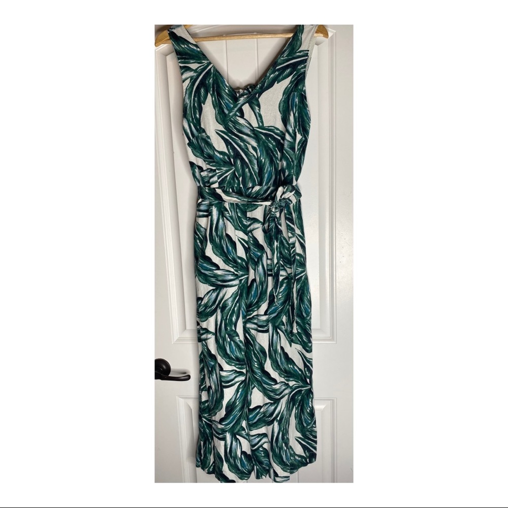 Who What Wear Green Leaf Print Jumpsuit